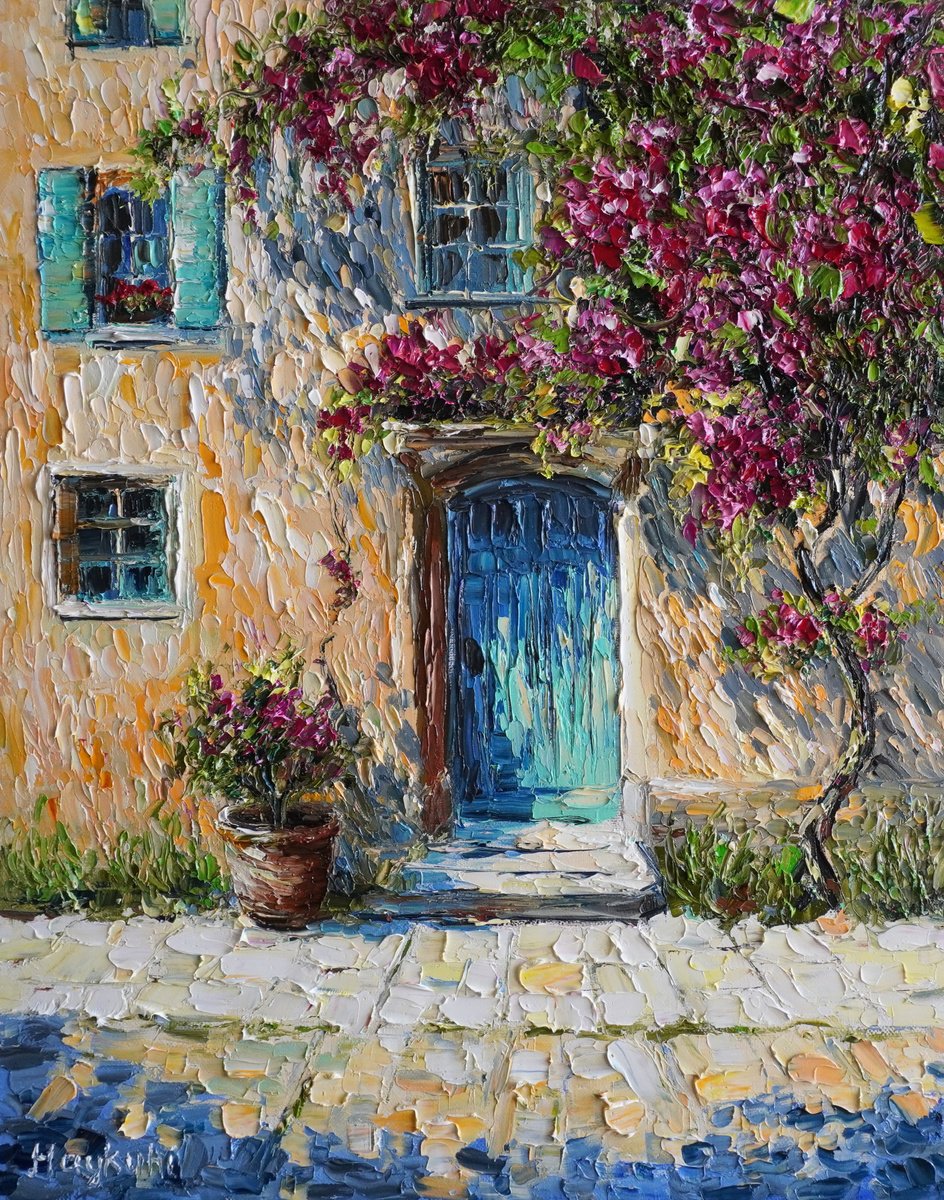 Impressionistic Cityscapes Oil Painting By Haykuhi Khachatryan, 16 X 20, Floral Old Street, Original Artwork