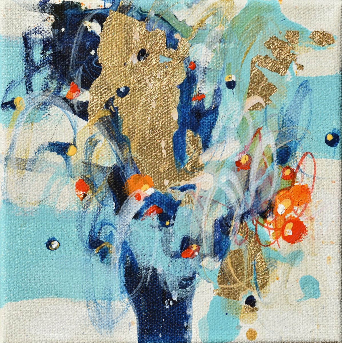 Abstract Painting By Cynthia Ligeros, 6 X 6, Bohemian Blue, Original Artwork