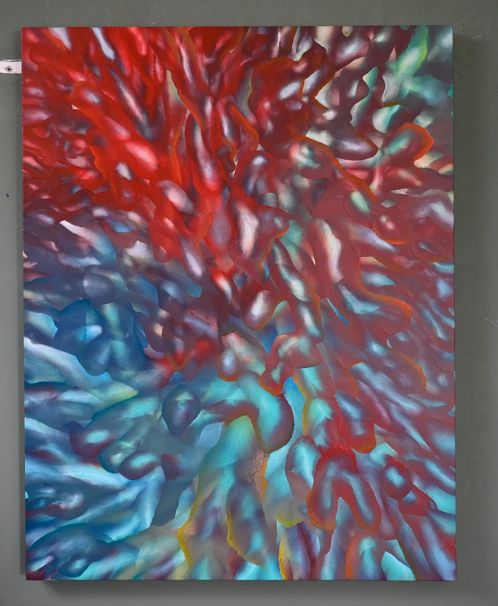 Organic Abstract Painting By Giuseppe Pastore, 28 X 35, Rubrum, Original Artwork