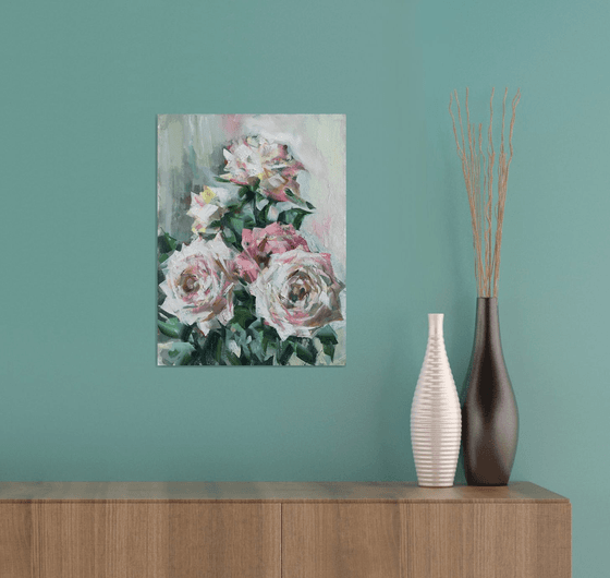 Cream roses. one of a kind, original artwork, handmade art.