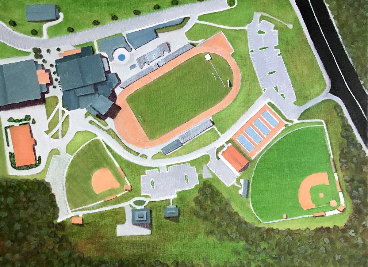 Photorealistic Cityscapes Oil Painting By Leslie Dannenberg, 30 X 24", High School Campus, Original Artwork