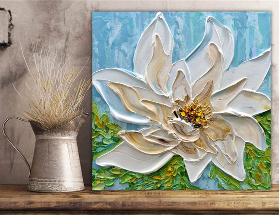 Magnolia IV - Original Textured Floral Painting, Impressionist Art