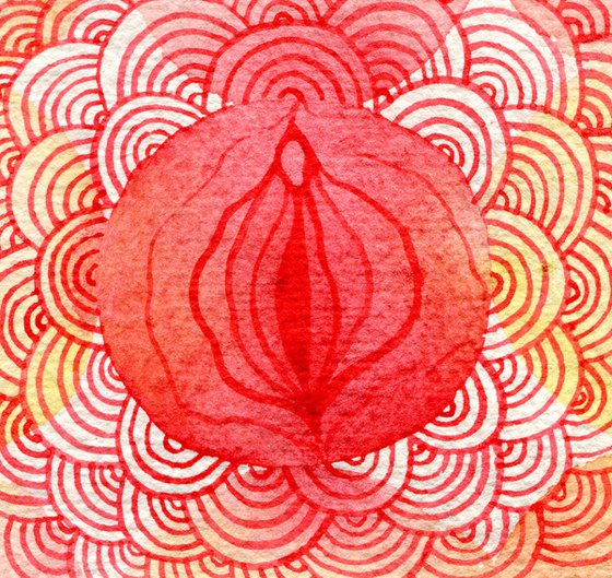 Original vagina concept watercolor illustration