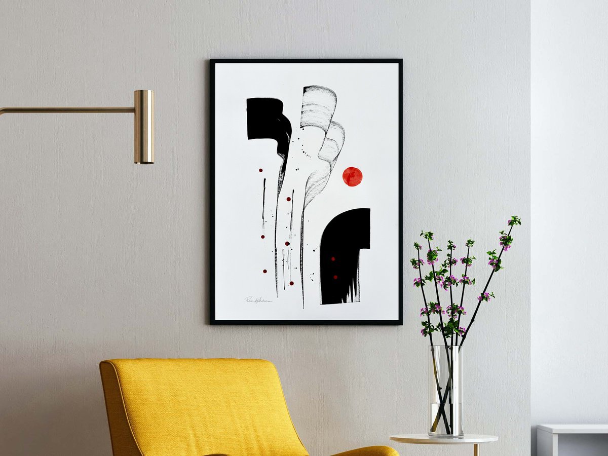 Expressive Abstract Ink Drawing By Randi Antonsen, 24 X 33", Waterfall, Original Artwork