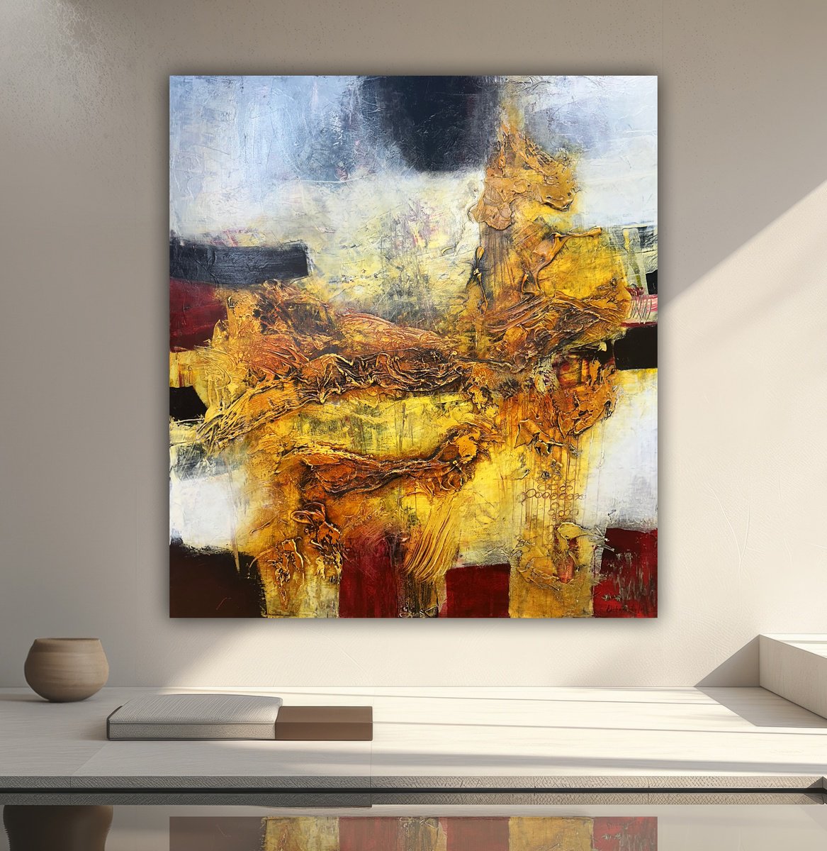 Abstract Acrylic Painting By Andrada Anghel, 36 X 40, Embers In The Storm, Original Artwork