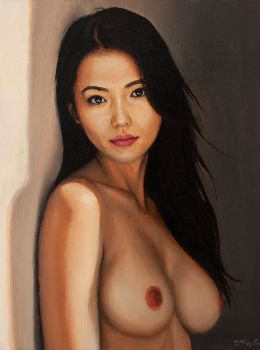 Photorealistic Portrait Oil Painting By Jean-Pierre Andre Leclercq, 12 X 16, Natsumi, Original Artwork