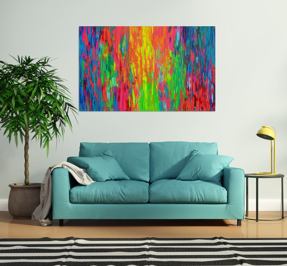 Happy Gypsy Girl Dancing Around the Fire - Large Colorful Palette Knife Relief Abstract Painting