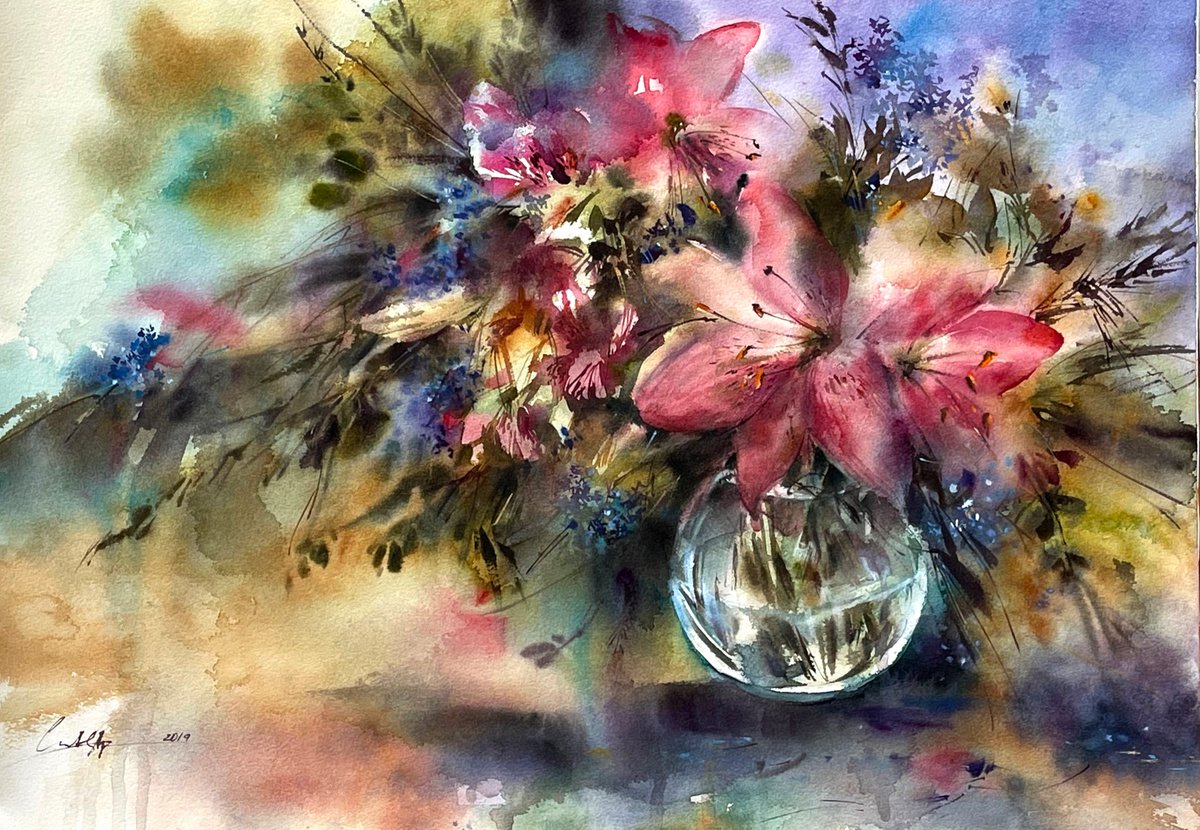 Bouquet with Pink Lilies by Sophie Rodionov