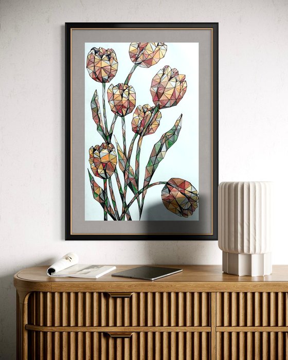 AMBER CRYSTAL TULIPS ON A SOFT BLUE