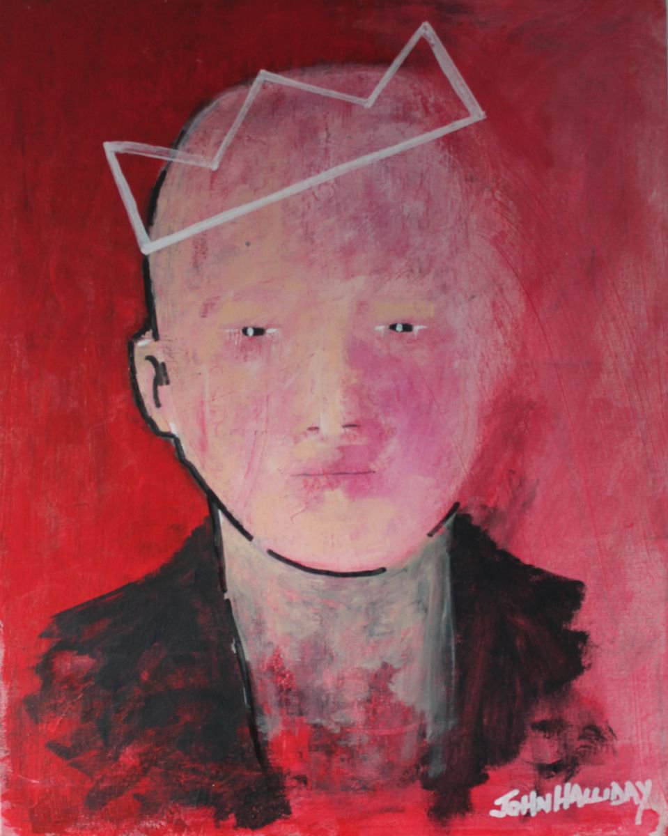 Expressive Portrait Acrylic Painting By John Halliday, 16 X 20, Delusion Of Grandeur, Original Artwork