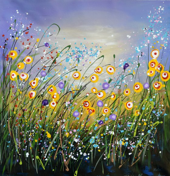 Blooming Field - Original Wildflowers Field Painting on Canvas
