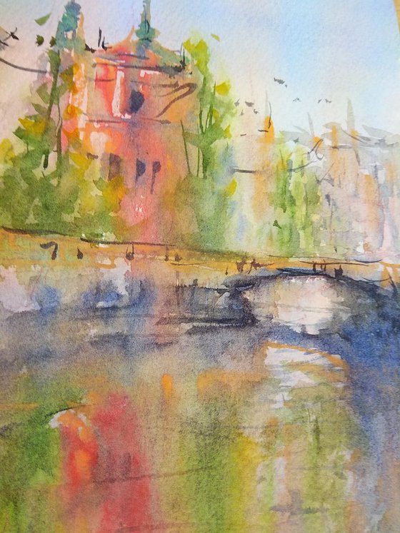 The familiar vibrancy of Ljubljana | Original watercolor painting