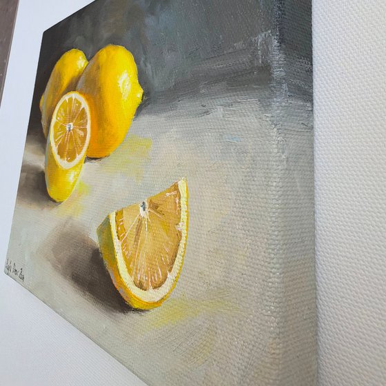 Lemon on grey fruit still life