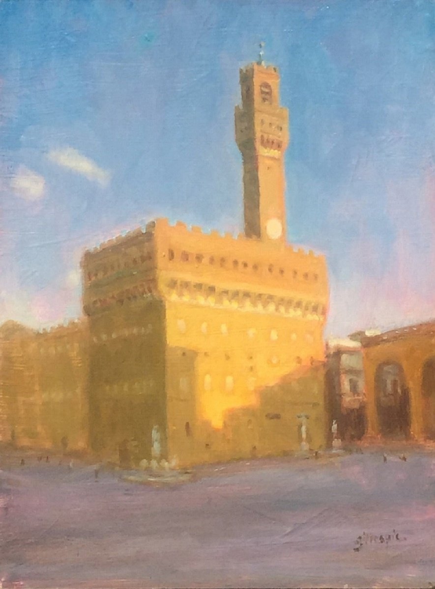 Impressionistic Cityscapes Oil Painting By Michael Gillespie, 9 X 12", The Palazzo Vecchio, Original Artwork