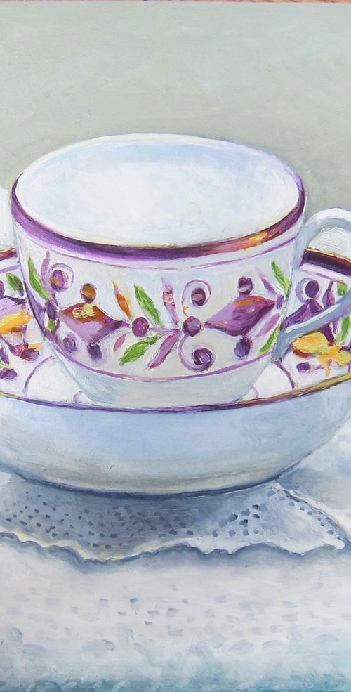 Victorian cup and saucer by Sophie Colmer-Stocker
