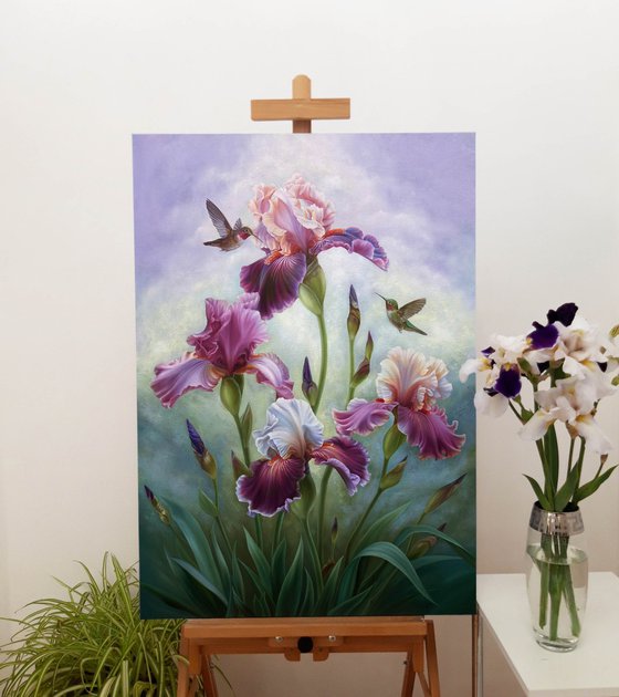 "Summer song", irises with birds