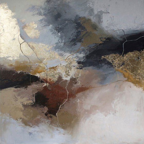 "Grit" Gray brown gold abstract acrylic art