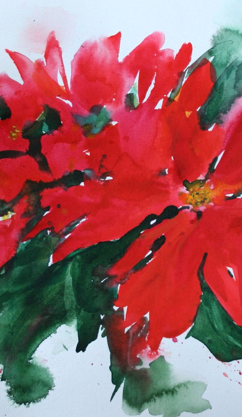 Poinsettia expression... / ORIGINAL WATERCOLOR PAINTING by Salana Art Gallery