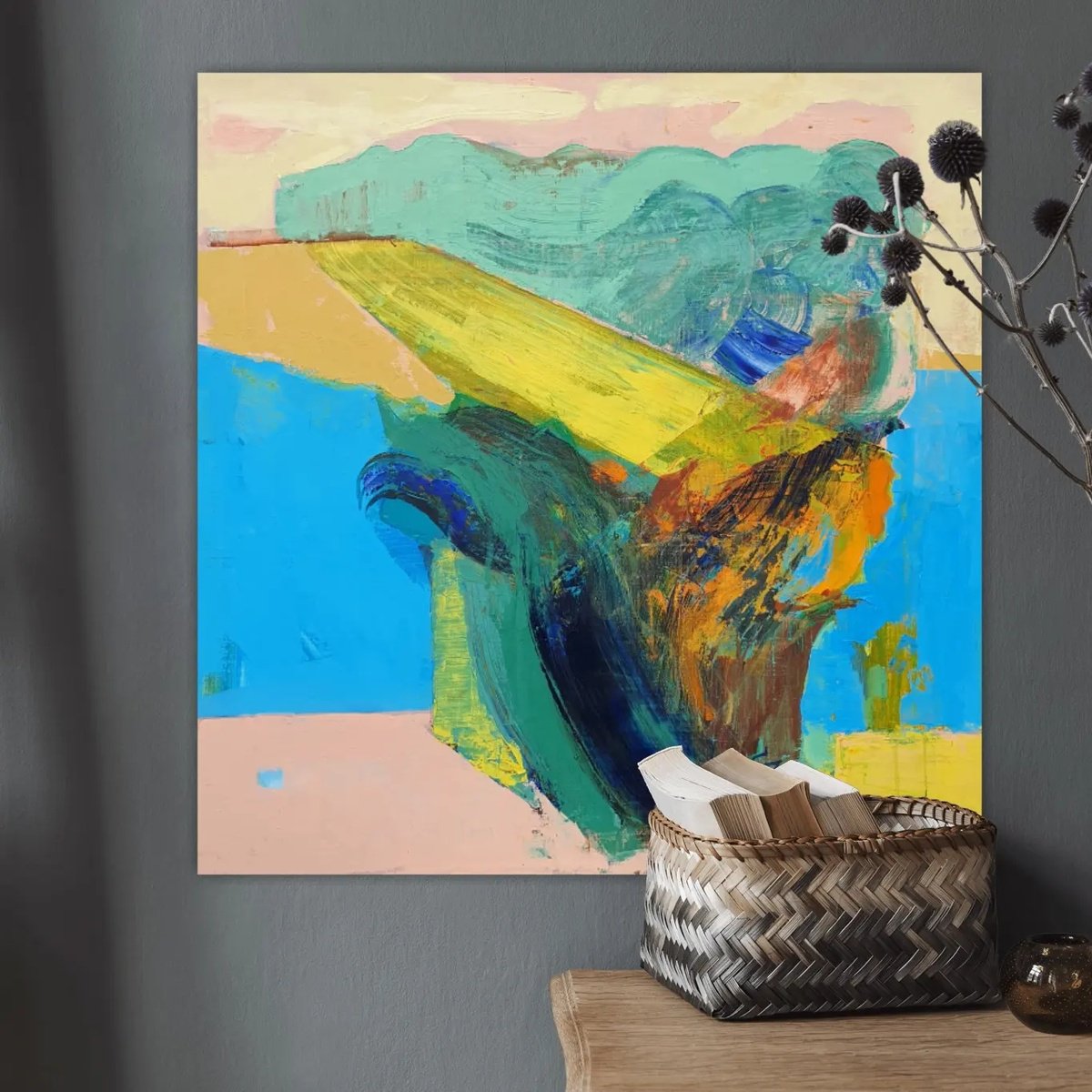 Expressive Landscape Oil Painting By Victoria Cozmolici, 31 X 31", Landscape, Original Artwork