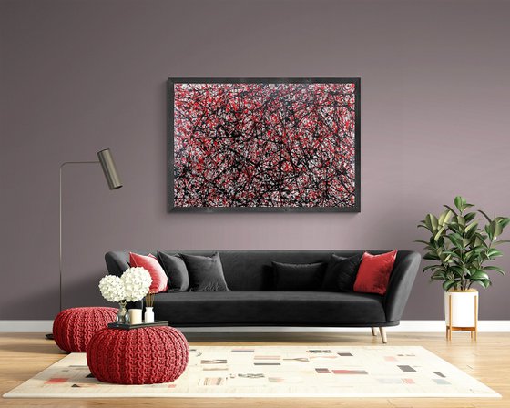 large colored abstract painting signed alessandro butera "red and black" unique work