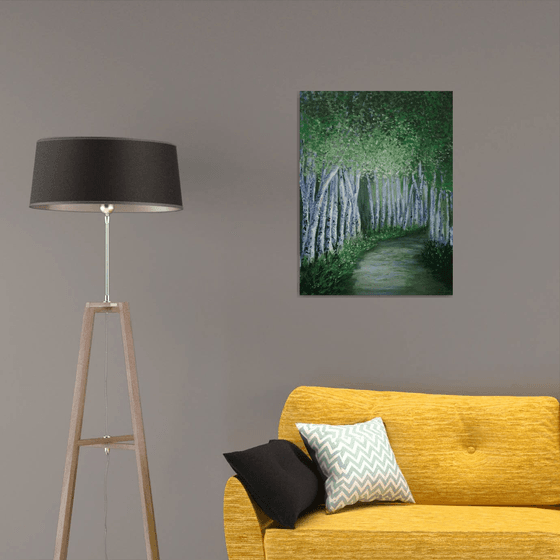 Birches  -  Landscape Trees palette knife Painting