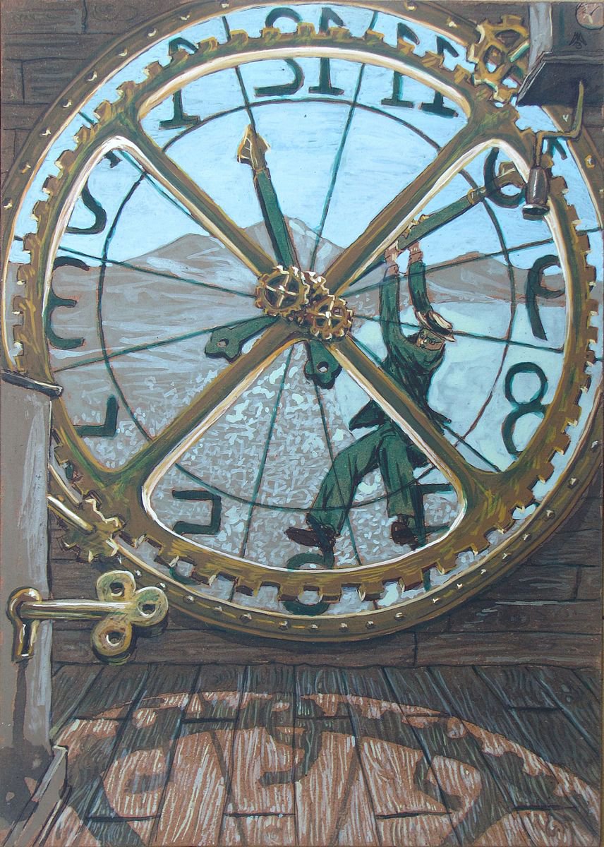 Cityscapes Painting By Antonio Mele, 12 X 16, The Time, Original Artwork