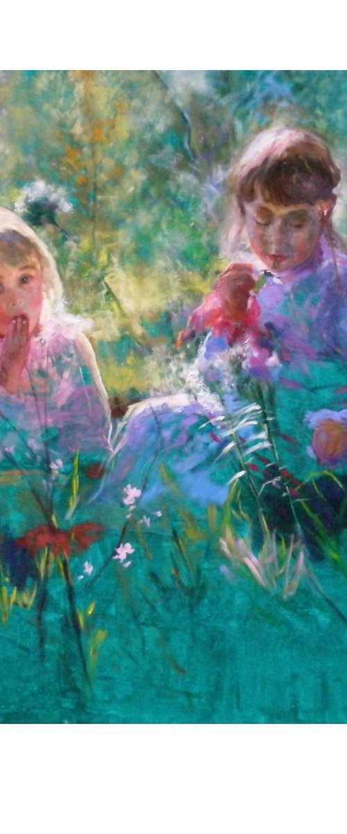 Two Sisters Painting  Poppy Field Original Art  by Olga Tsarkova by Olga Tsarkova