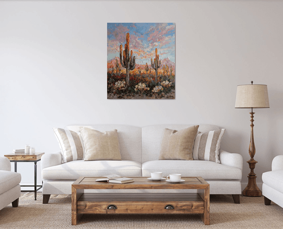 Cacti in the Desert at Sunset