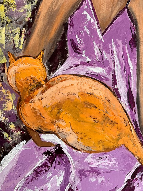 Woman Cat Painting