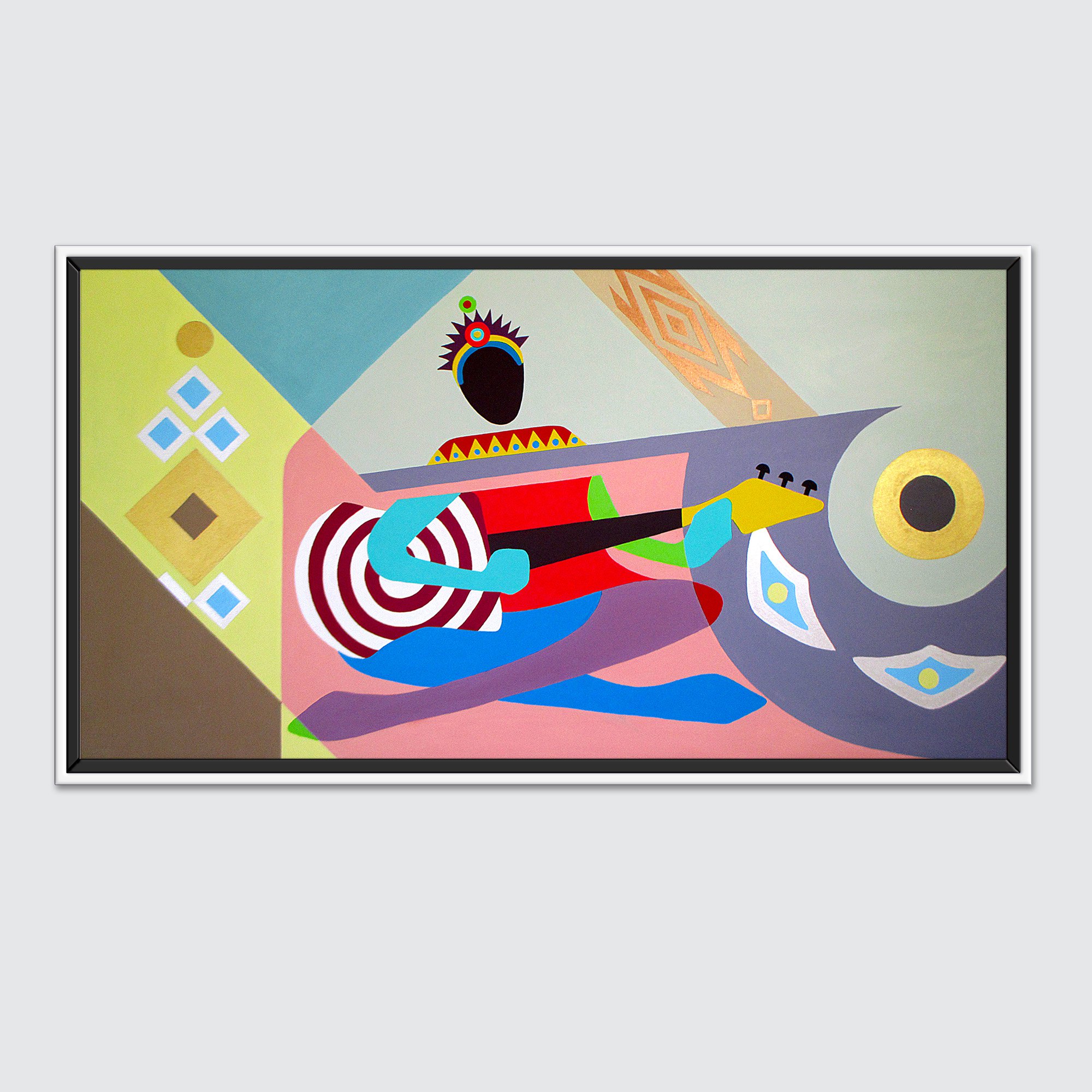 Urban And Pop Portrait Acrylic Painting By Lanre Adefioye, 38 X 20", Chord Whisperer, Original Artwork