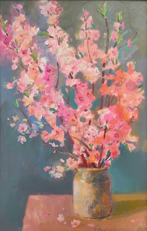 Blossoming peach branches by Inna Pantelemonova