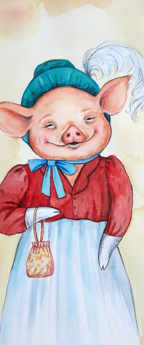 Lady Pig - Silly and Funny Vic by Olga Beliaeva Watercolour
