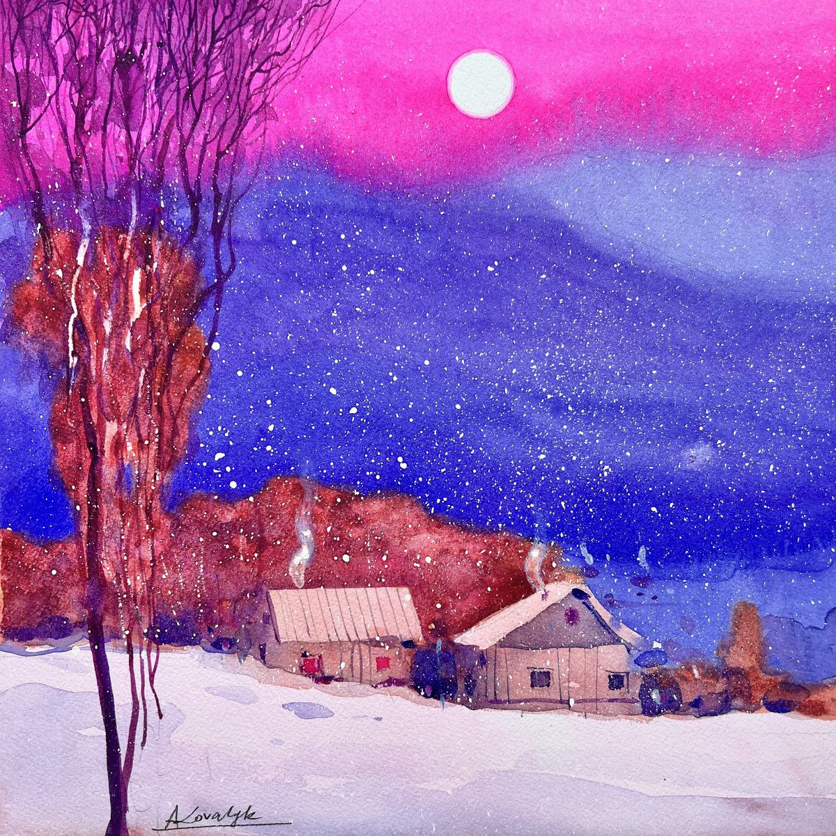 Impressionistic Landscape Watercolour By Andrii Kovalyk, 12 X 12, Joy Of Life, Original Artwork