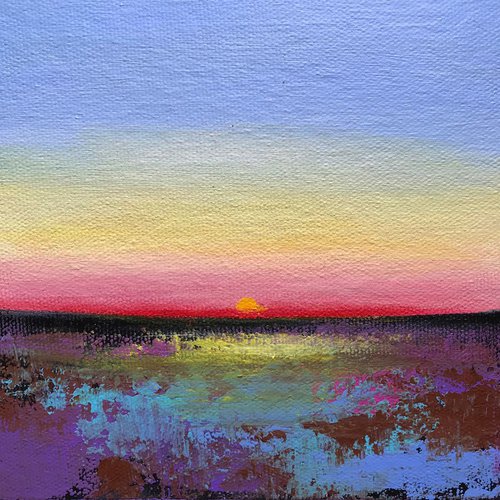Small Abstract Landscape !! Sunset Art !! Lovely Sunset !! Small Painting !! Mini Painting !! by Amita Dand