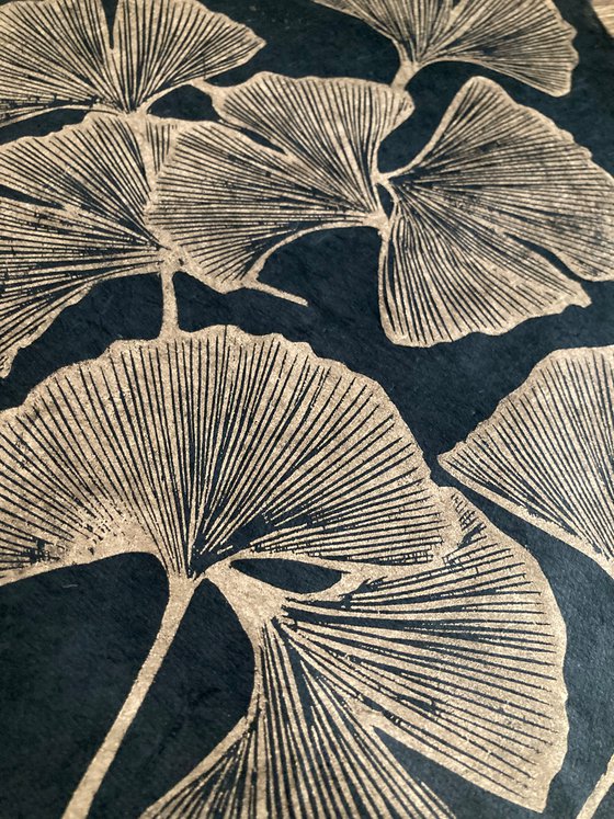 Ginkgo Leaves Woodblock Print