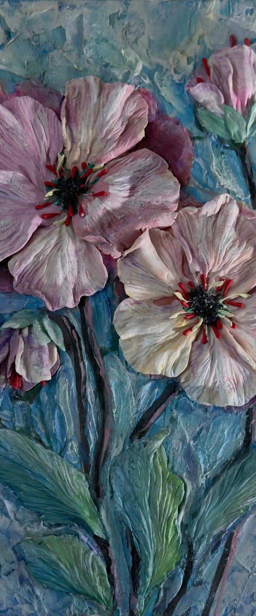 Blush Awakening Sculptural Floral Relief by Lena Owens at OLena Art