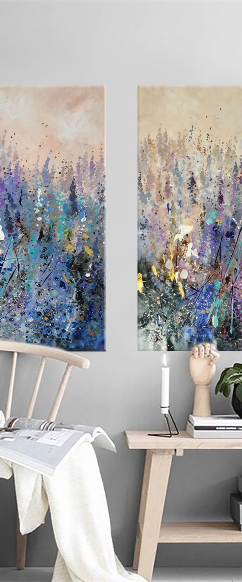 Flowers canvas art, Set paintings, Lavender art by Annet Loginova