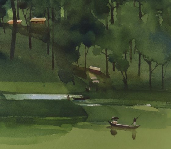 Boating in the lake greens