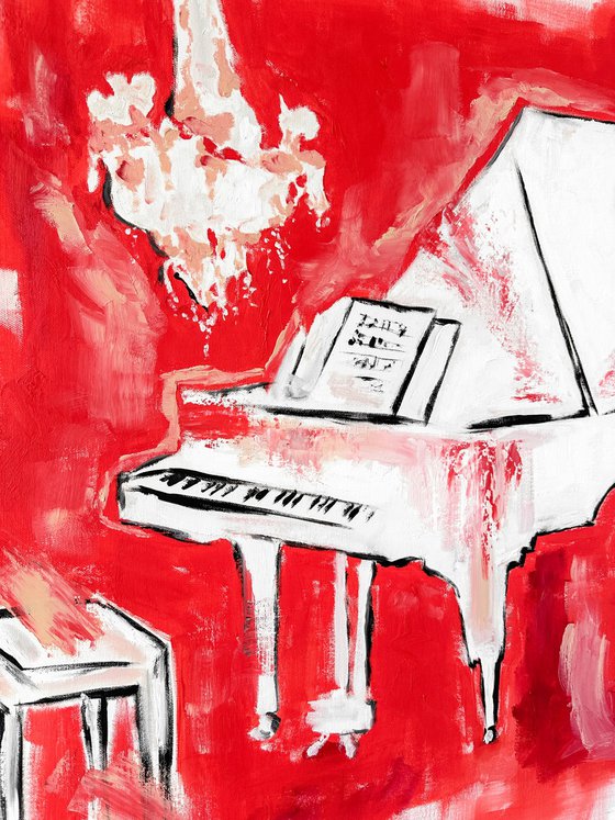 Coral Room with White Piano