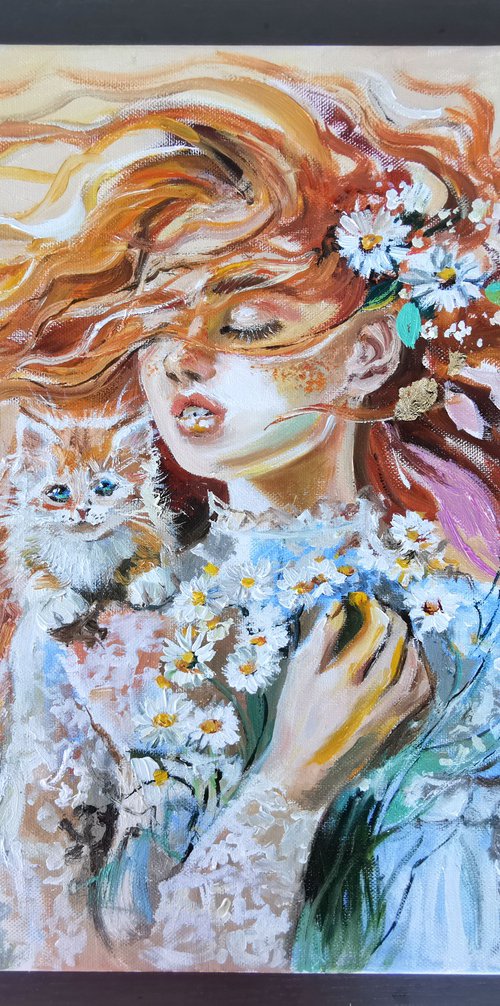 Red-haired girl with Kitten by Annet Loginova