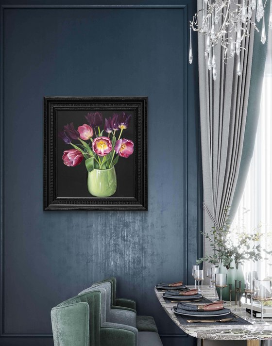 Velvet tulips in vase
