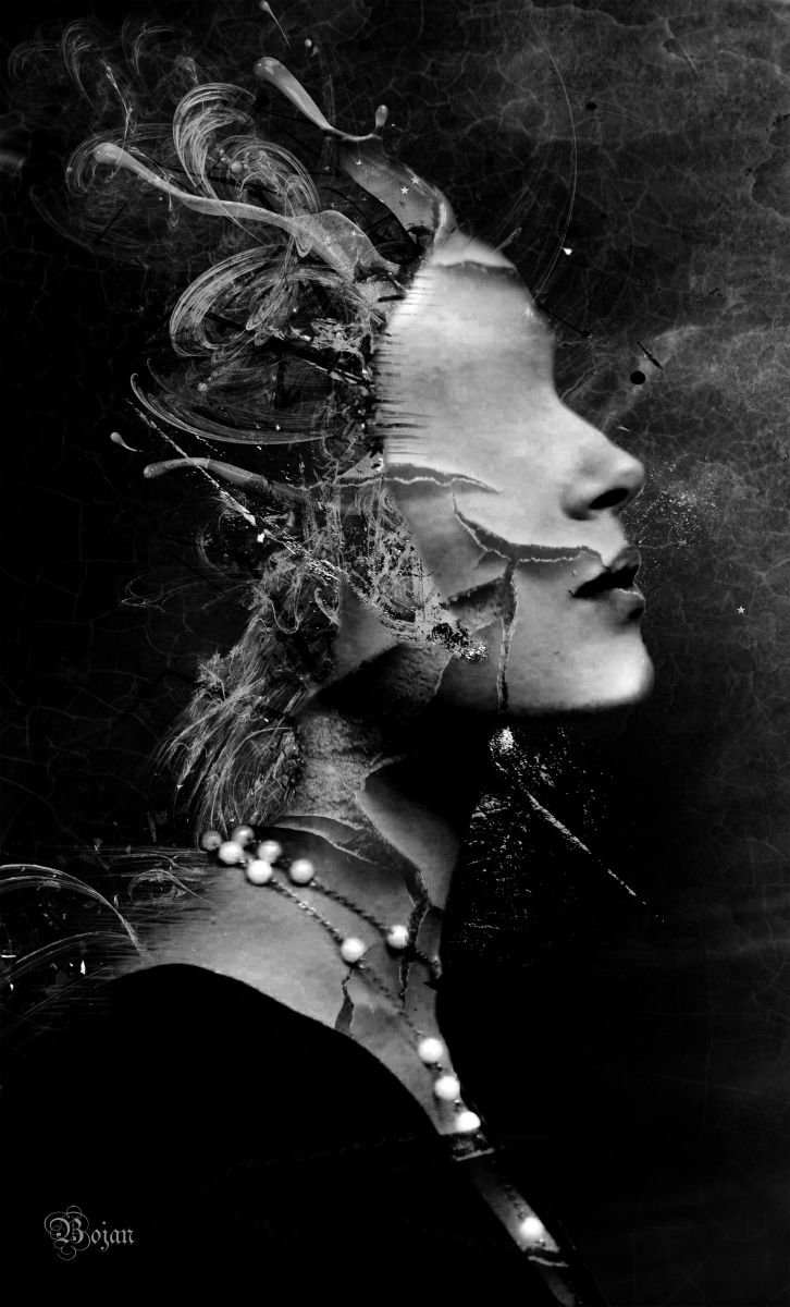 Illustrative Portrait Photograph By Bojan Jevtic, 21 X 35, Pearl And Love, Are Always At The Bottom Of Sea, Original Artwork