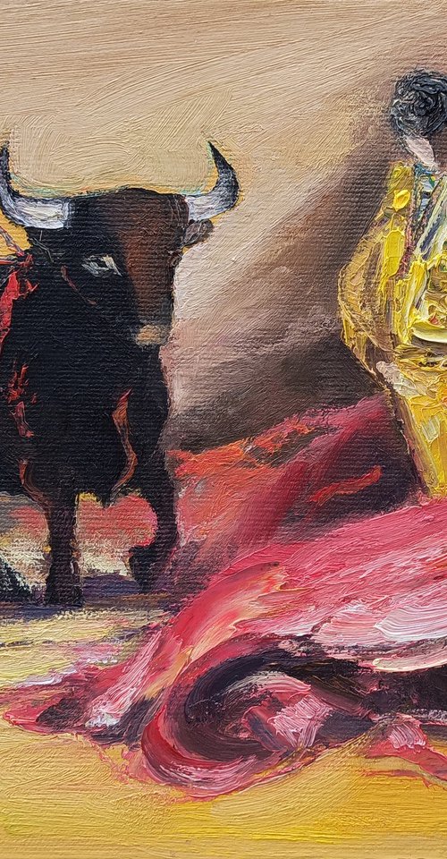 Bullfight (30x40cm oil/canvas) by Hayk Miqayelyan