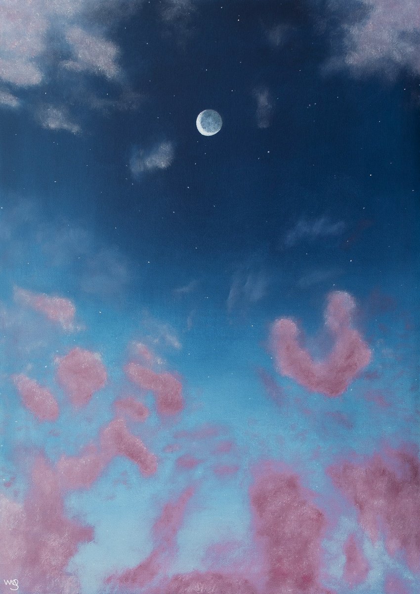 Photorealistic Landscape Oil Painting By Sarah Vms Art, 20 X 28", Lovely Nightsky, Original Artwork