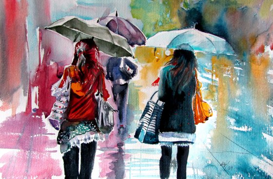 Rainy day with umbrellas II