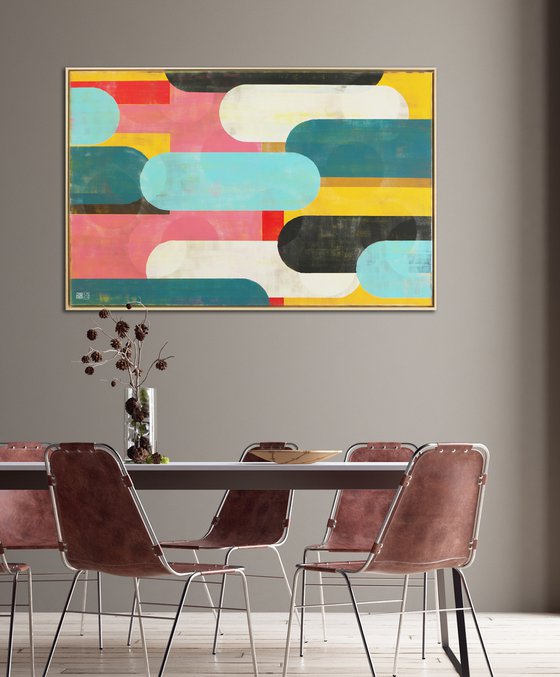 Modern Painting - Incl Frame - Traffic Pink XL 145x95 - Large Abstract Art - 18M