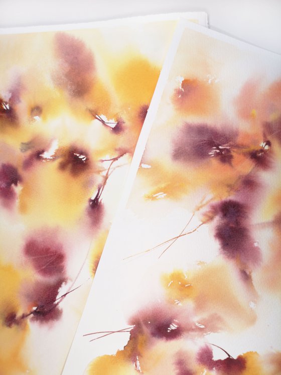 Yellow flowers painting, diptych "Sunlight"