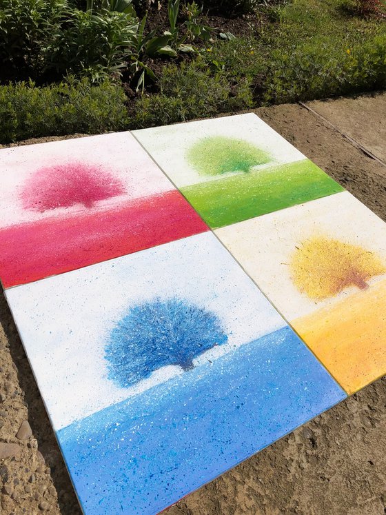 Four seasons. Spring, abstract tree painting on canvas 50-50cm