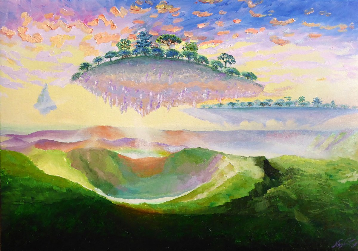 Surrealistic Landscape Oil Painting By Narek Hambardzumyan, 26 X 18", Prosperity, Original Artwork