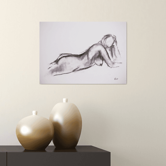 Nude in charcoal. 31. Black and white minimalistic female girl beauty body positive